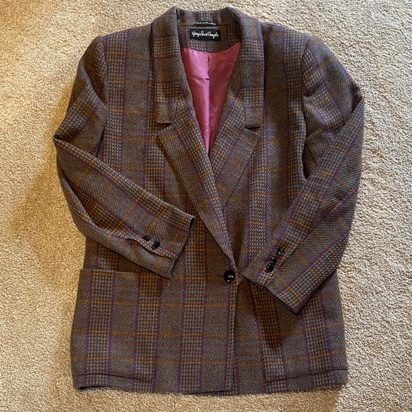 Vintage RARE Find Giorgio Sant’Angelo Tweed Plaid Pure Wool Blazer 12 *Flaw - Picture 3 of 15